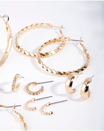Lovisa - Gold Etched Twist Hoop Earring 6-Pack