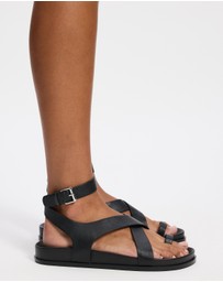 AERE - Leather Crossover Footbed Sandals
