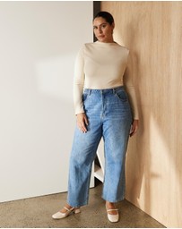 Atmos&Here Curvy - Mock Neck Rib Long Sleeve Top