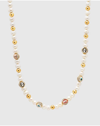 Nialaya Jewellery - Evil Eye Pearl Choker