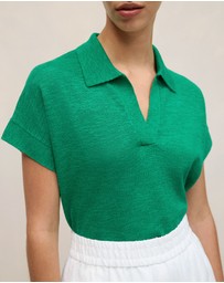 Trenery - Linen Cotton Relaxed Knit Polo in True Green