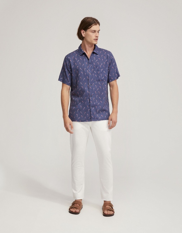 Oxford - Vinny Linen Blend Short Sleeve Printed Shirt