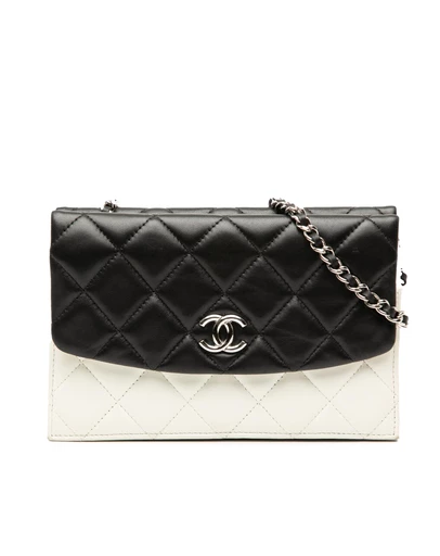 Pre-Loved by Azura Reborn - Pre-Loved CC Bicolor Quilted Lambskin Double Sided Wallet on Chain