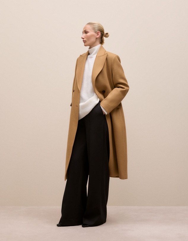 Trenery - Italian Wool Cashmere Longline Coat in Dark Camel