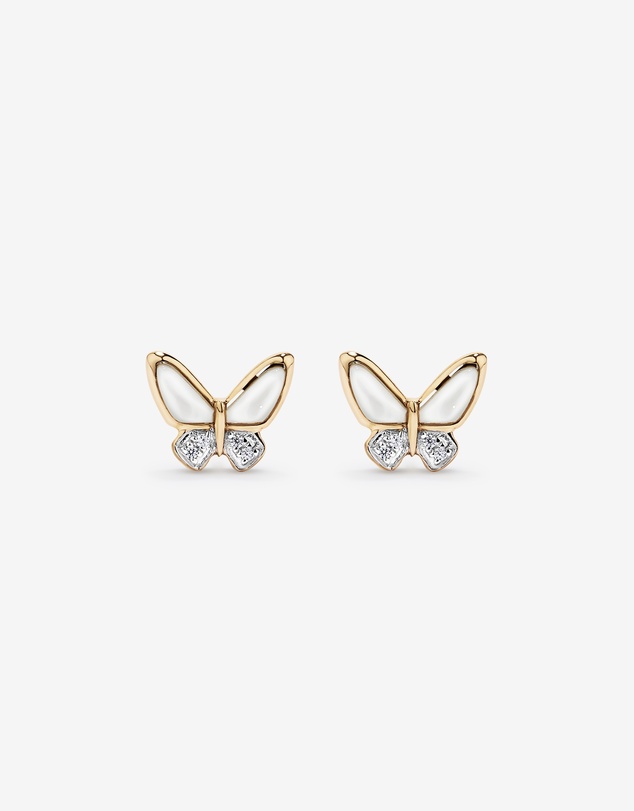 Michael Hill - Children's Mother of Pearl Butterfly Stud Earrings in 10kt Yellow Gold