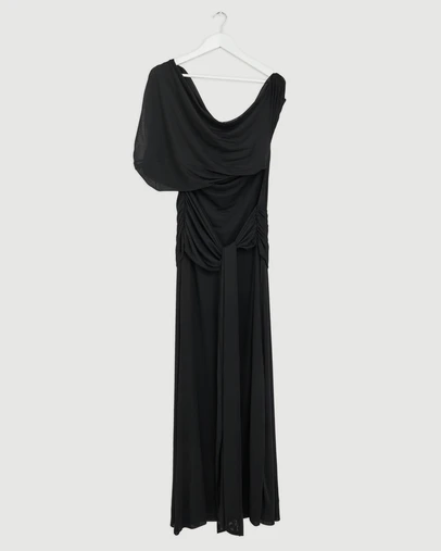 Revibe - Repaired CHANCERY Margot One Shoulder Drape Mesh Maxi Dress - AU 18