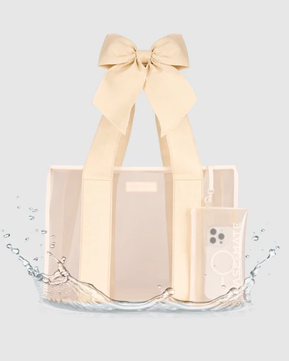 Case-Mate - Case-Mate Ecru Raffia Bow Tote w/ Phone Pouch