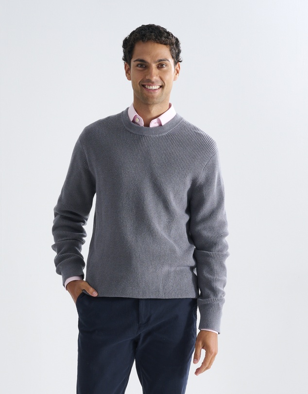 3 Wise Men - 3 Wise Men Drake Crew Neck Wool Blend Knit - Dark Grey