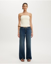 Cotton On - Belted Low Rise Straight Jeans