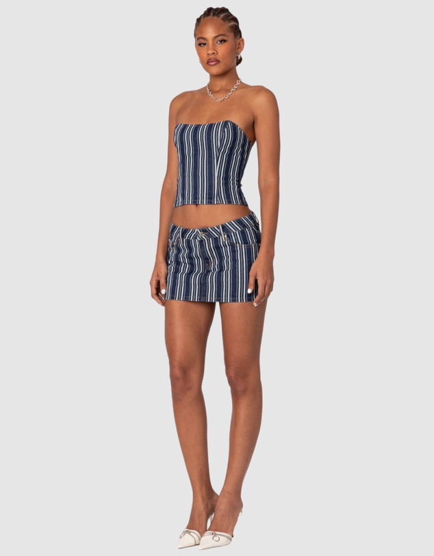 EDIKTED - Inez Striped Denim Corset