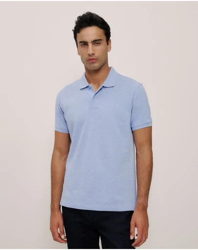 Trenery - Pique Marle Monogram Polo in Chalk Blue