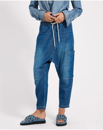 ONE TEASPOON - Isla Low Waist Drawstring Harem Denim Jeans - Blue Pasadena