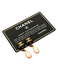 Pre-Loved by Azura Reborn - Pre-Loved CC Gold Plated Resin and Faux Pearl Drop Clip On Earrings