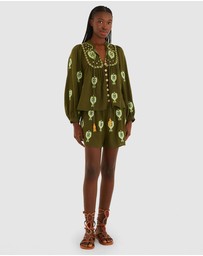Farm Rio - Heart Tapestry Embroidered Shorts