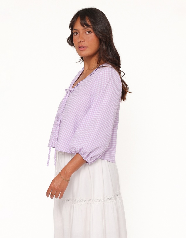 Petal & Pup - Fainche Front Tie Top - Lilac Gingham