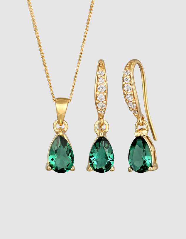 Elli Jewelry - Green Quartz Jewellery Set in Gold-Plated 925 Silver