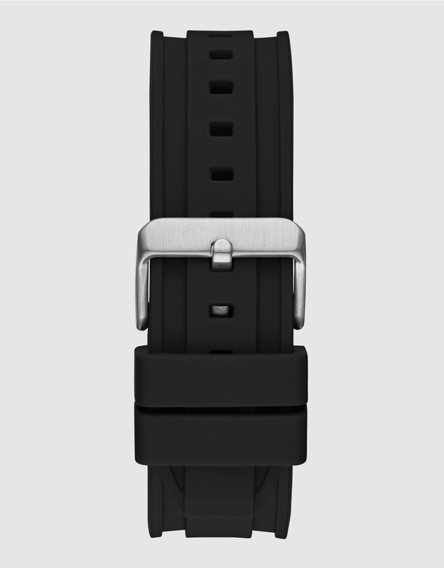 GUESS - Chrono Multifunction 46mm Silver-Tone with Black Dial and Silicone Strap