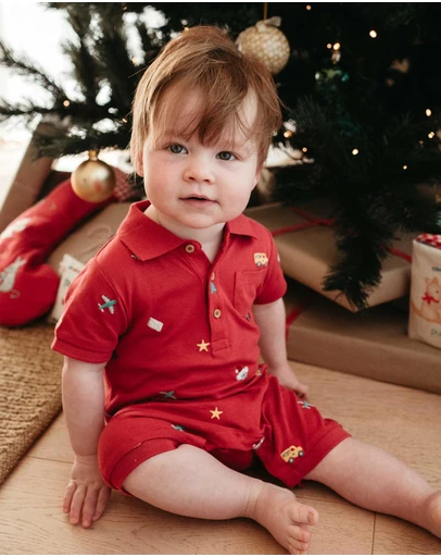 Purebaby - Christmas Polo Growsuit -Kids-Babies