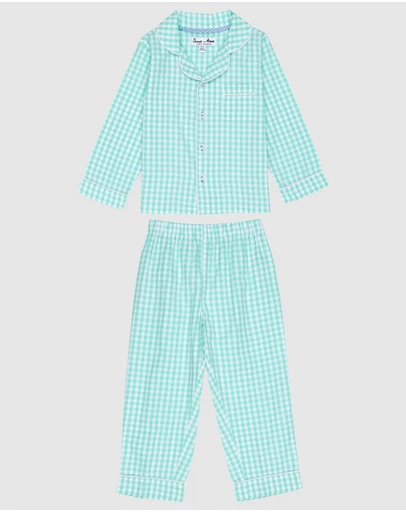 Sant And Abel - Kids Hepburn Gingham Mint Long PJ Set