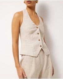 AERE - Ana Linen Button Front Halter Top