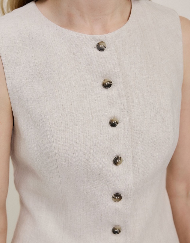 Trenery - Linen Tailored Vest in Flax