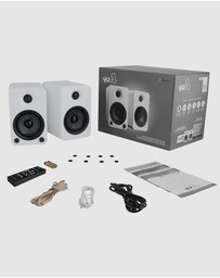 iWorld - Kanto YU4 140W Powered Bookshelf Speakers with Bluetooth and Phono Preamp - Pair, Matte White