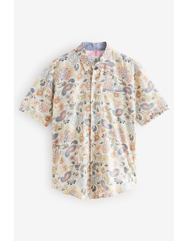 NEXT - Short Sleeve Textured Floral Printed 100% Cotton Shirt