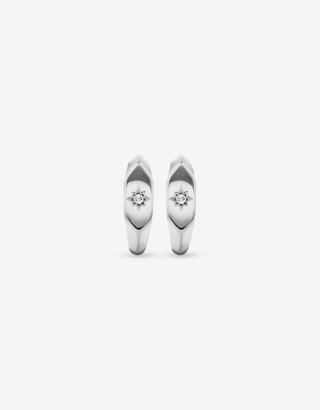 Michael Hill - Diamond Star Accent Signet Huggie Hoop Earrings in Sterling Silver