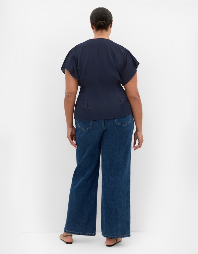 City Chic - Plus size Zara Flutter Top - navy