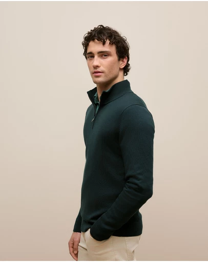 Trenery - Merino Half Zip in Pine Green