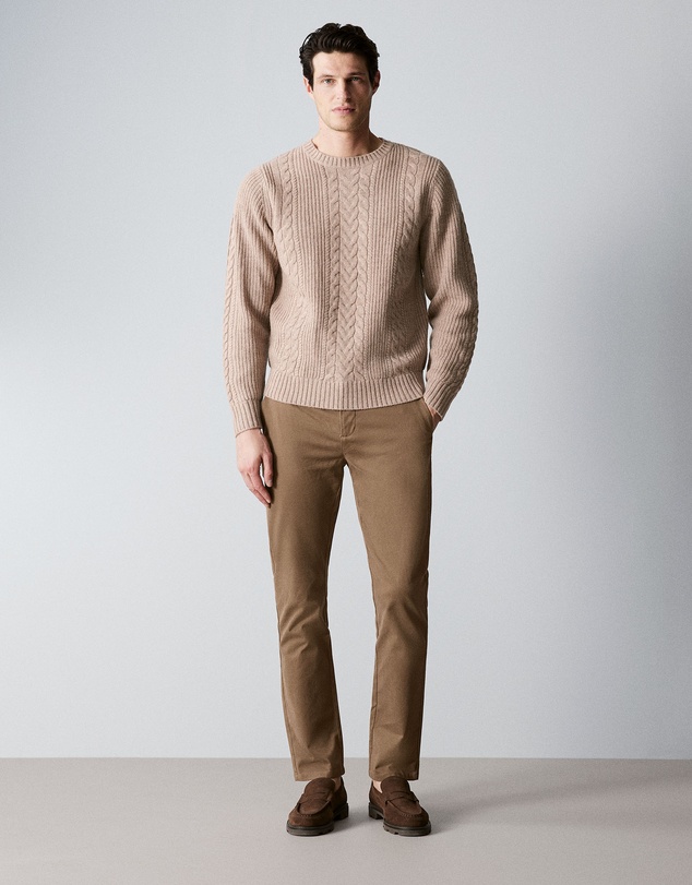 Trenery - Wool Cable Knit Crew in Oatmeal