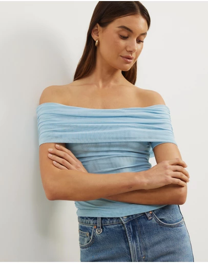 Atmos&Here - Elka Short Sleeve Mesh Off Shoulder Top