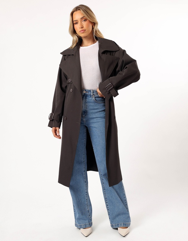 Petal & Pup - Billy Button Front Trench Coat - Charcoal