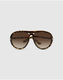 Belle & Bloom - Undercurrent Oversized Aviator Sunglasses - Mosaic Tort