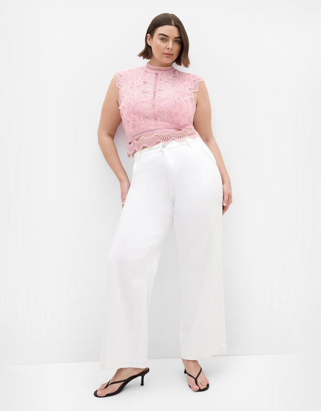 City Chic - Plus size Lucielle Sleeveless Lace Top - heavenly pink