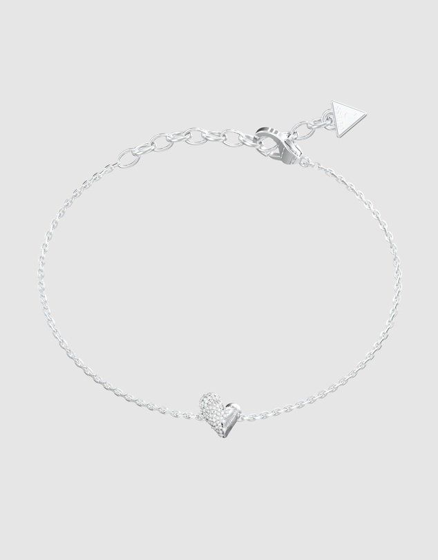 GUESS - GUESS Ladies Silver-Tone 9mm Fluid Heart Pave Bracelet