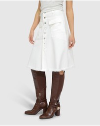Belle & Bloom - Let Me Wander Button Front Denim Midi Skirt