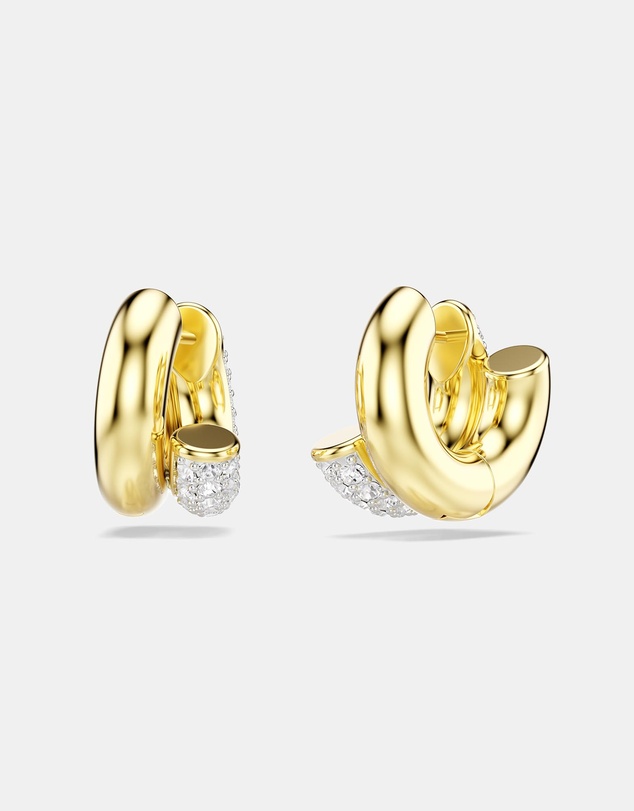 Swarovski - Dextera Hoop Earrings, Round Cut, Mini, White, Gold-Tone Plated