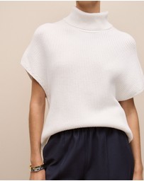 Trenery - Cotton Cashmere Sleeveless High Neck Knit in White