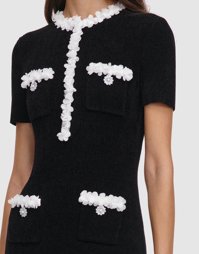Self Portrait - Chenille Knit Flower Trim Midi Dress