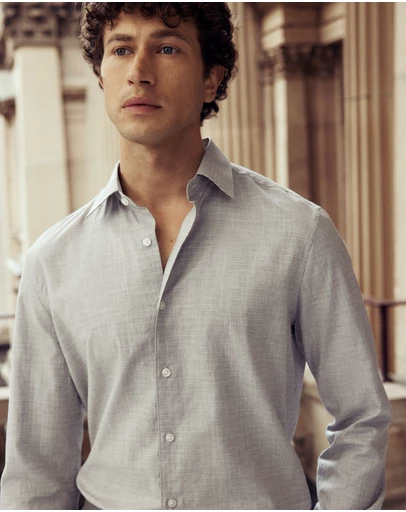 Trenery - Tailored Fit Prince Of Wales Check Shirt in Dove