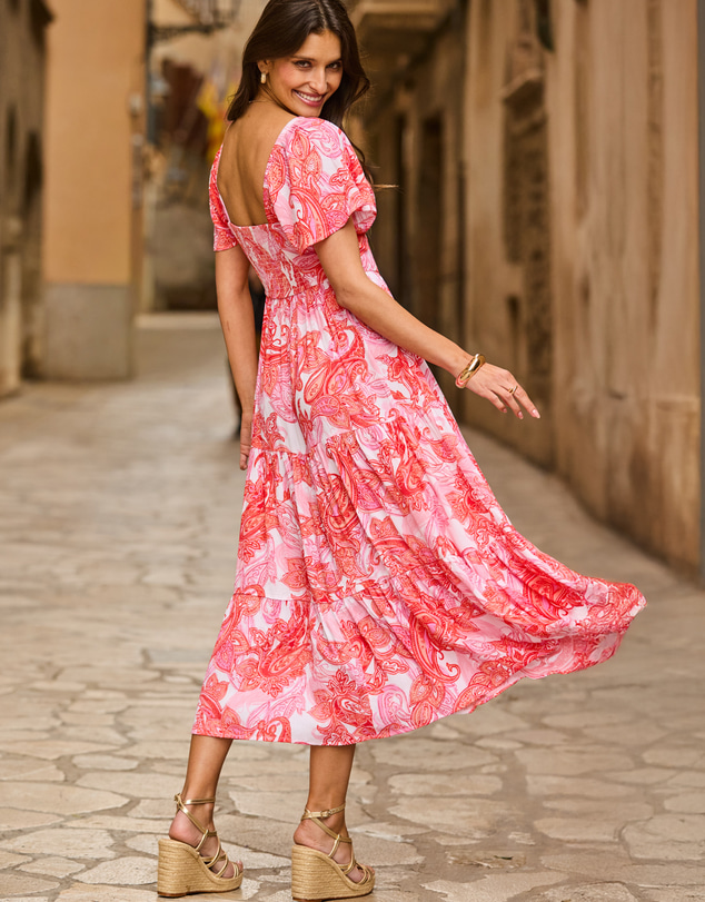Sosandar - Paisley Print Flutter Sleeve Maxi Dress