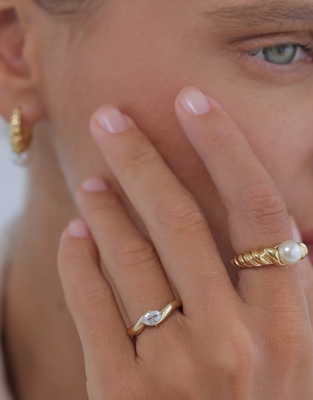 Elli Jewelry - Ring Crystal Oval 925 Sterling Silver Gold-Plated