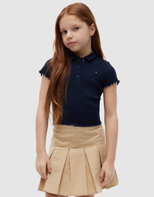 Tommy Hilfiger - Ribbed Pointelle Polo Collar Top - Teens