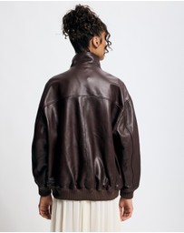 Lover - Byron Oversized 100% Leather Funnel Neck Bomber Jacket