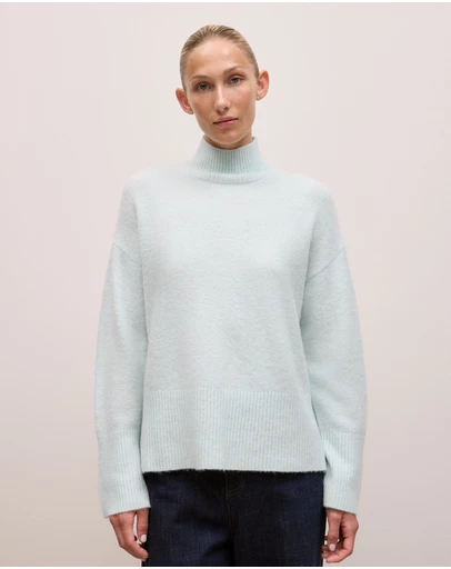 Trenery - Alpaca Merino Blend Relaxed Mock Neck in Faint Blue