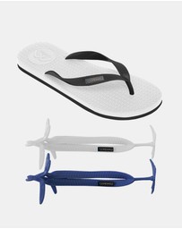 Boomerangz Footwear - Men's White/Black Thongs with arch support and 2 x interchangeable straps