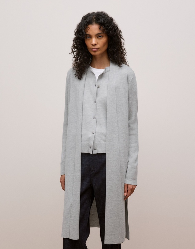 Trenery - Merino Longline Cardigan in Grey Marle