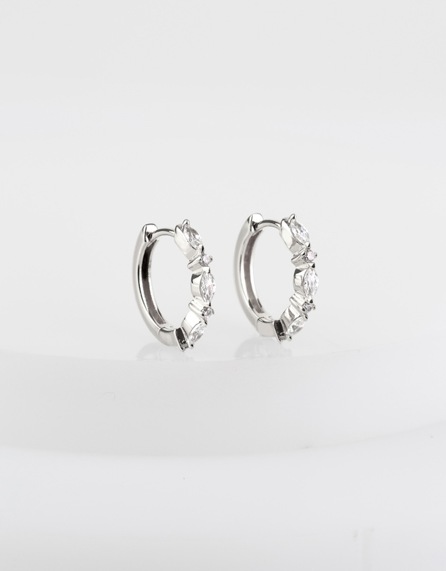 Wanderlust + Co - Marquise Pave Silver 11mm Huggie Earrings