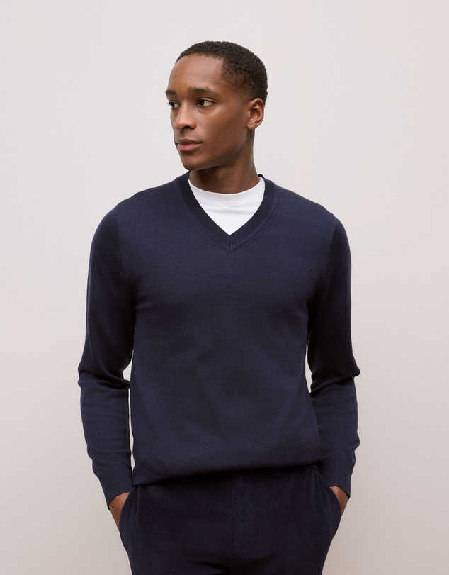 Trenery - Merino V Neck in Night Sky